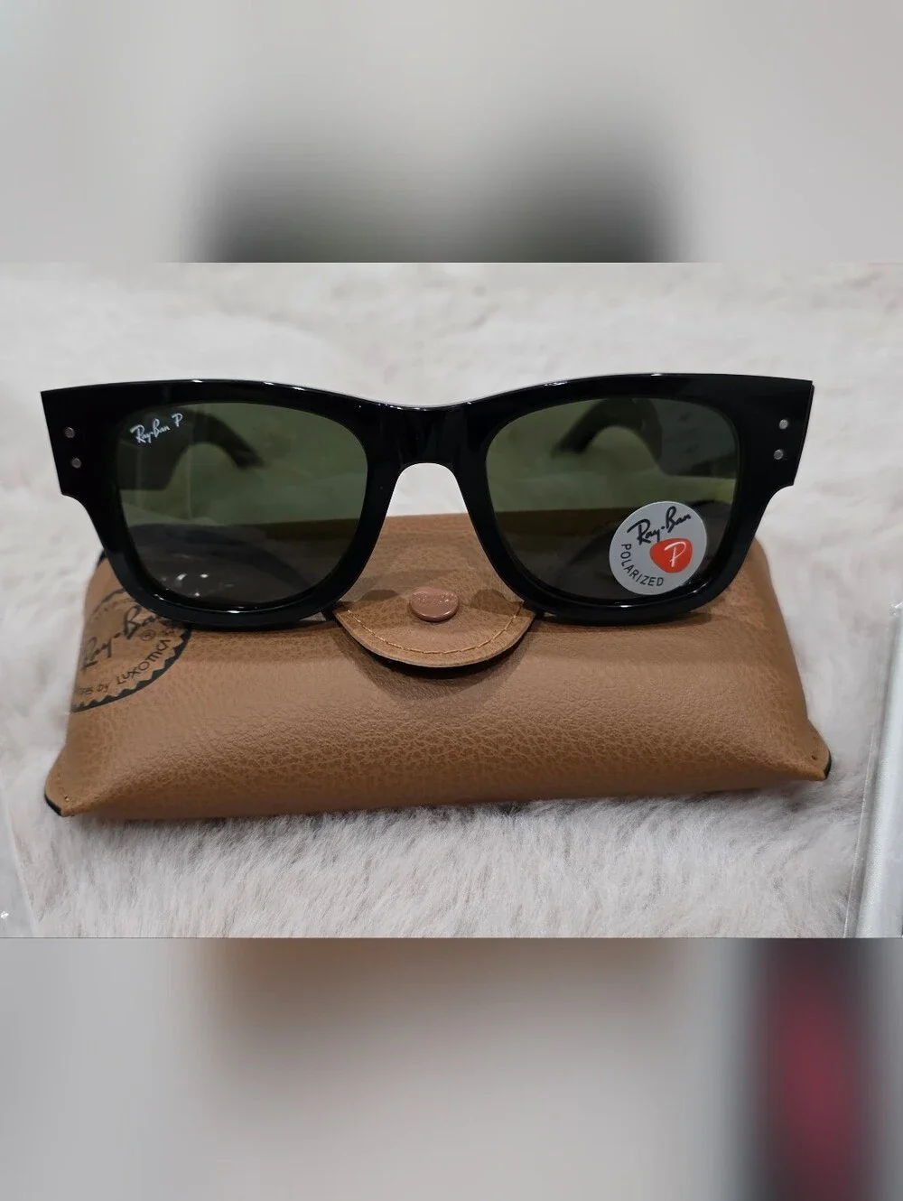 Ray-Ban Mega Wayfarer POLARIZED Black Frame Sunglasses with Green Lenses